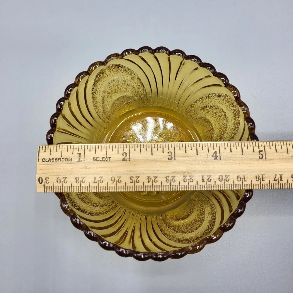 Vtg Amber Glass Dessert Bowls Set Of 2 Scalloped Edge Pressed Glass